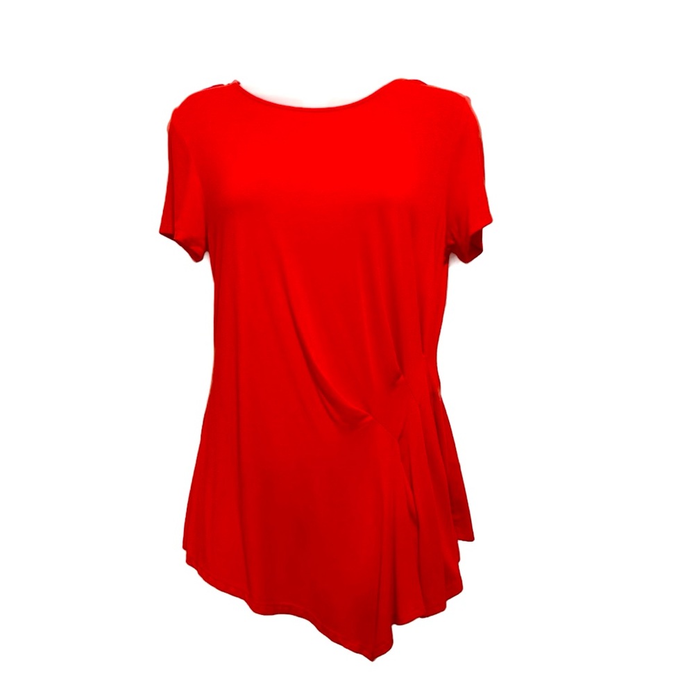 Vince Camuto asymmetrical side ruched t-shirt. Size S. Coral/orange in color.